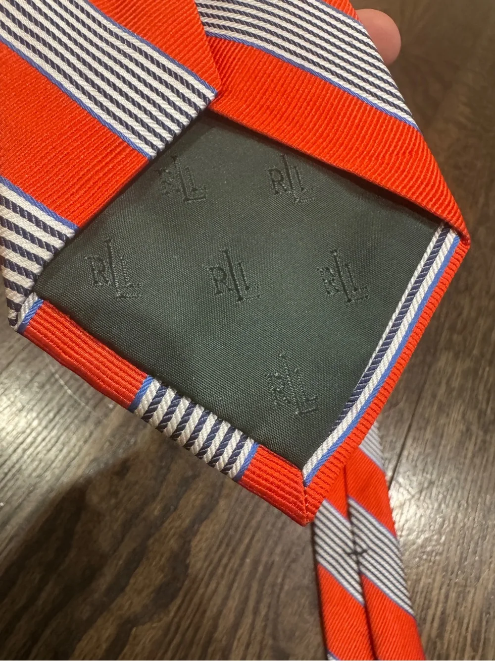 Lauren Ralph Lauren Orange & Blue Stripe Silk Stripe Tie